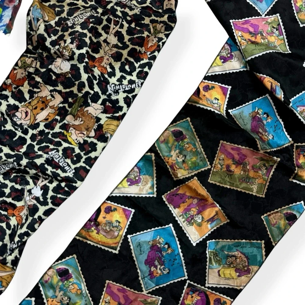 VTG The Flinstones Lot - Tie Dye Boxer Shorts Fred Barney‎ Leopard Print Scarves